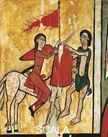 ******** Martin of Tours and the poor, altarpiece of St Martin de Puigbo, work from Vic workshop, late 11th-early 12th century, tempera on wood. Catalan Romanesque art.