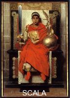 Laurens, Jean-Paul (1838-1921) Le Bas Empire: Flavius Honorius (384-423). Peinture du premier empereur d'Occident (395-423), enfant, 1880