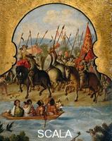 ******** Screen with scenes of the spanish conquest: the spanish soldiers at Tenochtitlan 1520