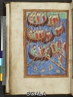 ******** Ms. M. 736, Life, Passion and Miracles of St. Edmund, King and Martyr, Latin, f.9v: Invasion of Danes under Hinguar (Ingvar) and Hubba. England (Bury St. Edmund's), c. 1130