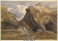 Palmer, Samuel (1805-1881) View at Tintagel, 1848. Black chalk and watercolour, heightened with white. Inv.: 1910,0716.17