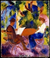 ******** Macke, August (1887-1914). At the Garden Table;  Paar am Gartentisch. Auguste Macke (1887-1914). Oil on canvas. Painted in Bonn in July 1914. 54.3 x 46.6cm.