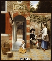 ******** Hooch, Pieter de (1629-1684). Courtyard of a House in Delft. Pieter de Hooch (1629-1684). Oil, with gold, on canvas laid on panel. Dated 1658. 67.8 x 57.5cm.