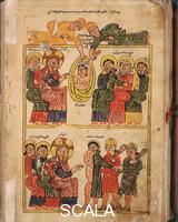 Daniel of Uranc (15th cent.) Ms 4963 f. 2r Gospel: The miracle of paralitic and of the woman, 1433