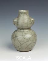 Chinese art Guan-type celadon miniature double gourd vase, Yuan dynasty, China, 14th century.