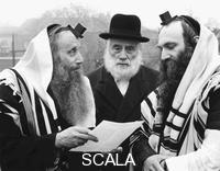 Sidney Harris Hasidic Jews wearing tefillin and tzitzit, 1981.