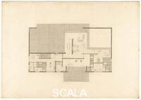 Mies van der Rohe, Ludwig (1886-1969) Hubbe House Project. Magdeburg (Germany), 1934-35. Floor plan with furniture placement (final version).